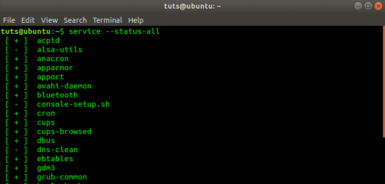 service --status-all command output