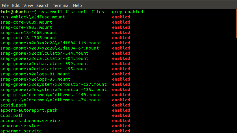 systemctl list-unit-files | grep enabled