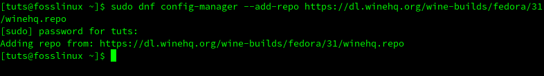 Add Fedora 31 WineHQ repository in the system