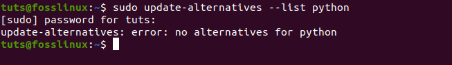 Check for any Python alternatives configured on the system