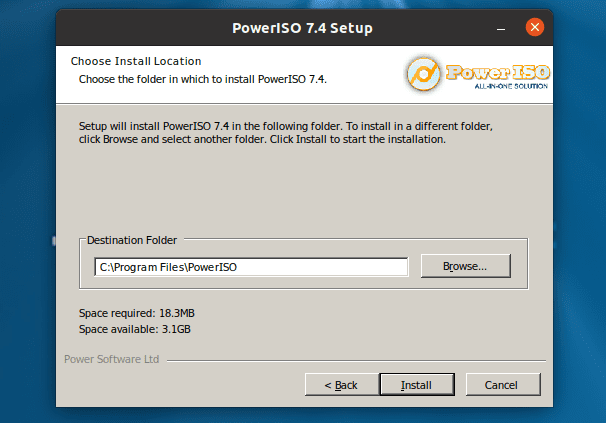 Choose PowerISO install location