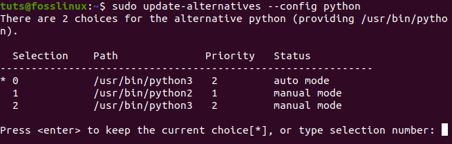 Confirm the Python Alternatives set