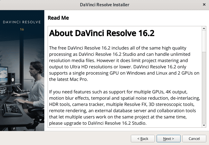 Davinci Resolve Read ME screen
