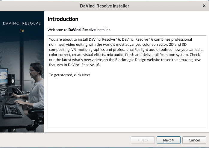 Davinci Resolve Welcome window