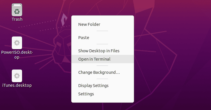 Open the Terminal by Right-Clicking on Desktop