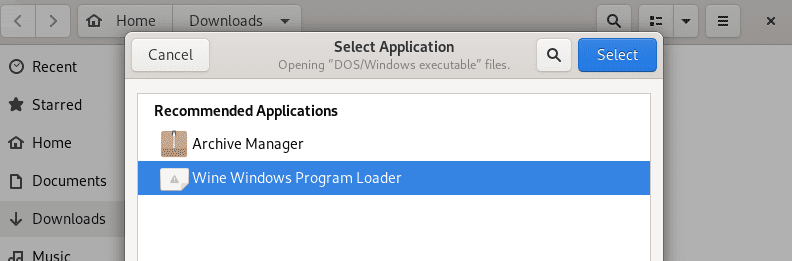 Open with WIne Program Loader