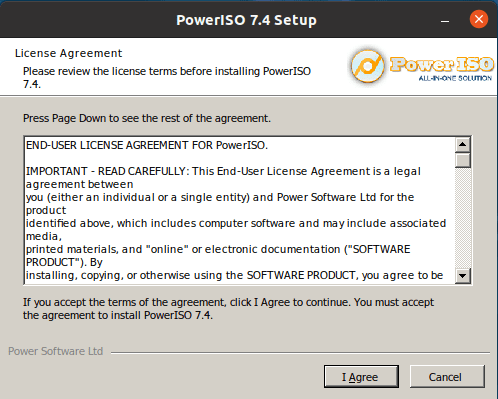 PowerISO Licence Agreement page