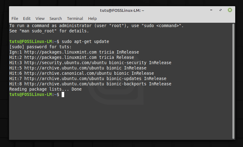 Update command Linux Mint
