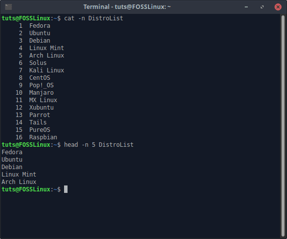 Displaying first N lines