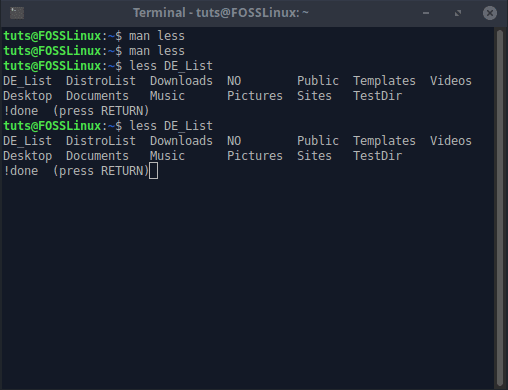 Running Terminal command in less