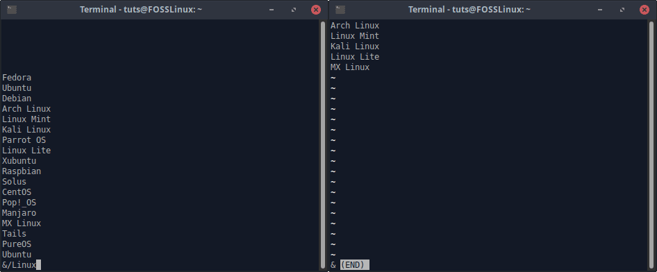 less displaying lines according to patterns