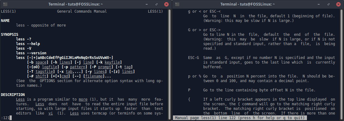 Jumping to a line number in less