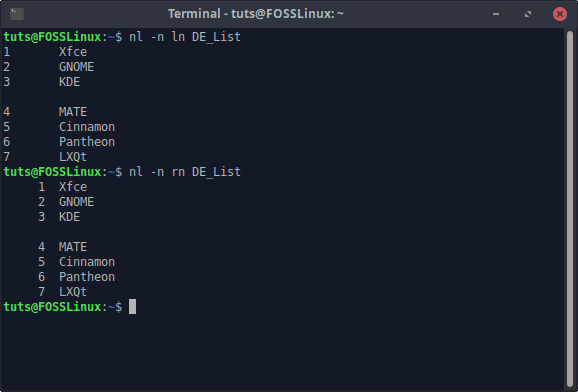 nl numbering alignment