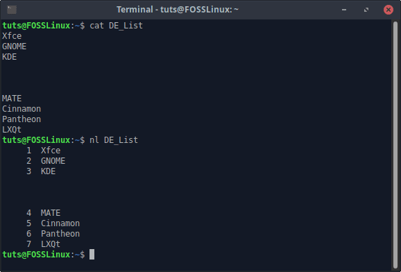 nl default numbering