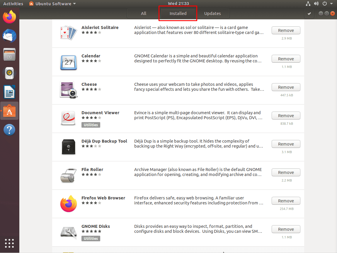 see all installed apps in ubuntu software