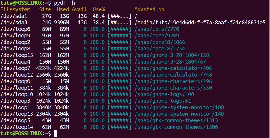 PYDf to show Disk Usage.