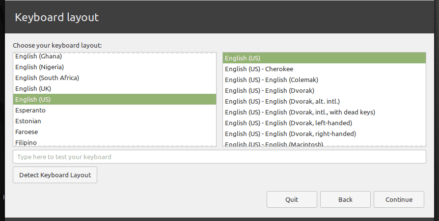 Select Keyboard layout