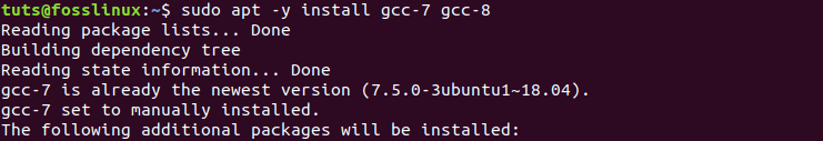 install gcc-7 gcc-8.