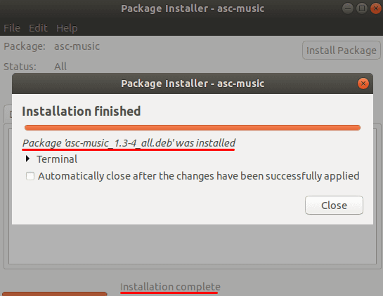 Asc Music Package Installed Successfully Via GDebi