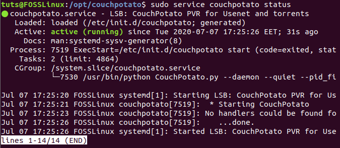 Check CouchPotato Service Status