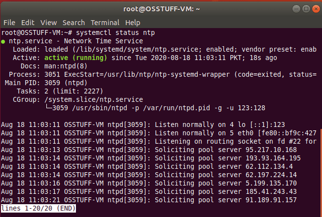 NTP Service status