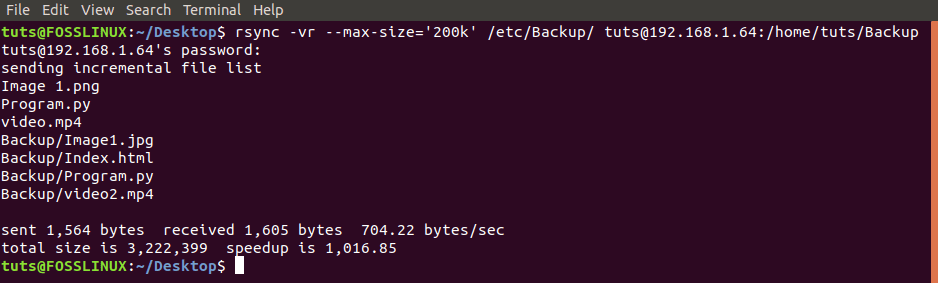 Set Max Size with Rsync command
