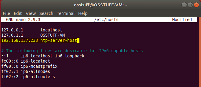 setting up ntp server ip in host file