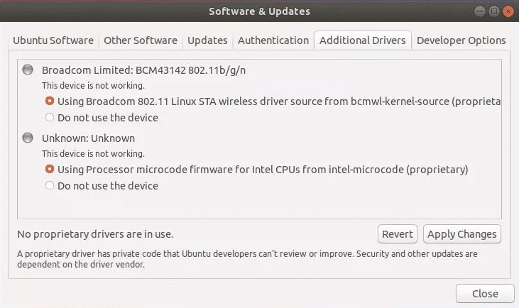 Ubuntu Additional drivers