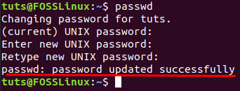 Current Password Changed Successfully Using passwd Command