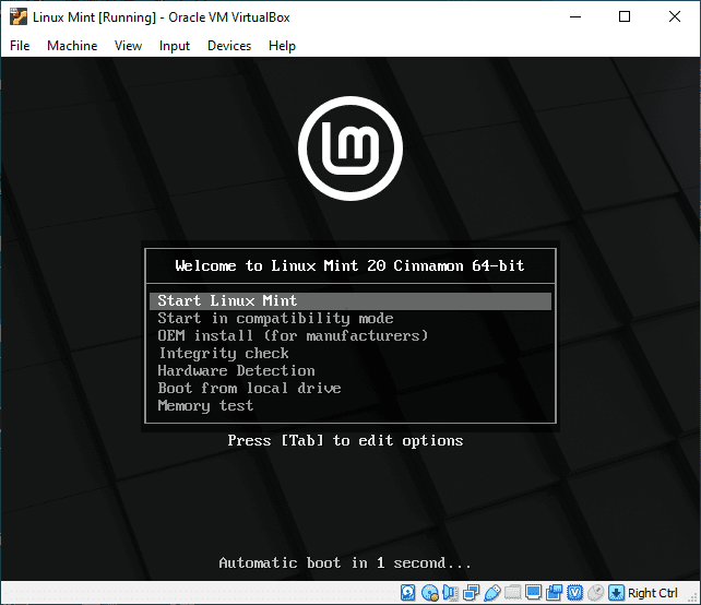 Linux Mint Boot Menu