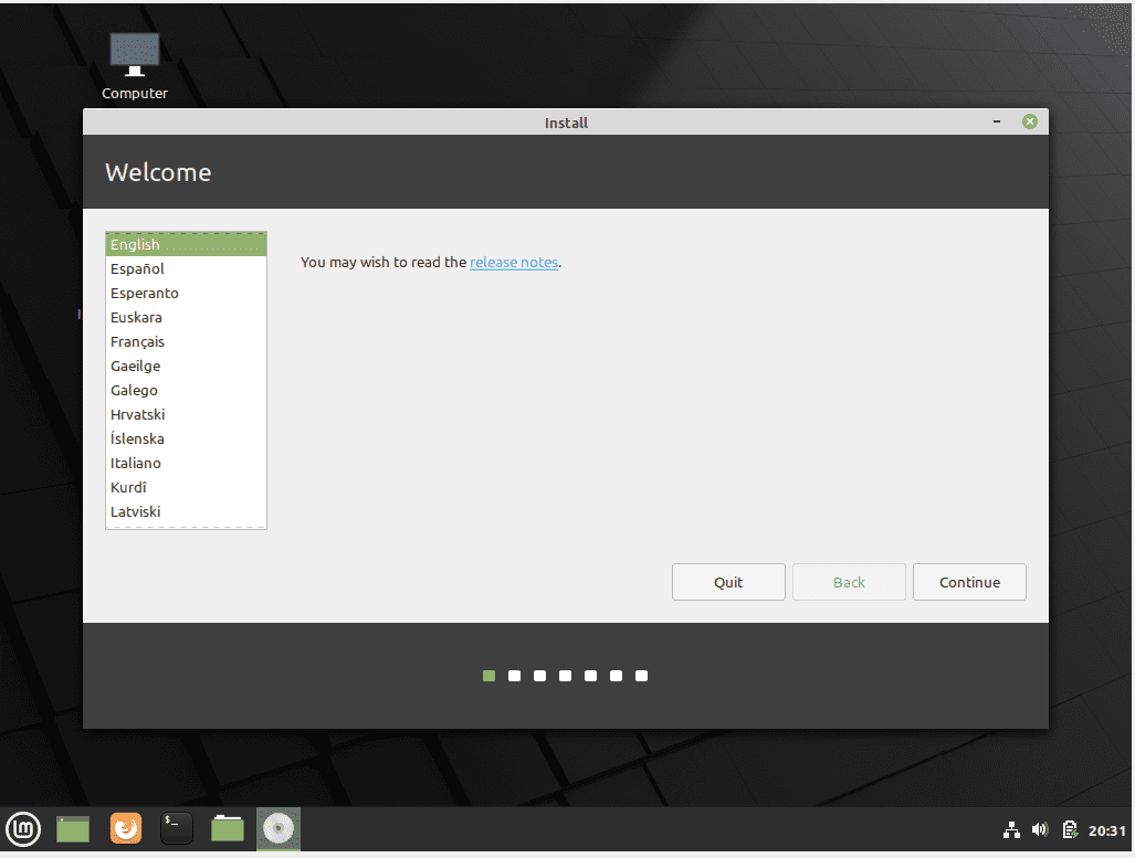 Linux Mint Installation Choose Language