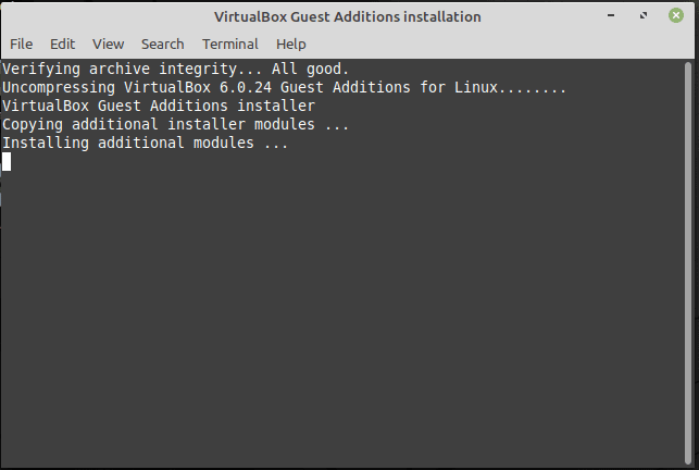 Linux Mint advance features installing console.