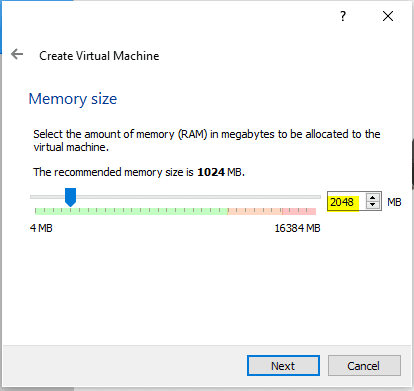 New Virtual Machine setup Memory