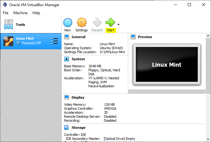 Run Linux Mint VM