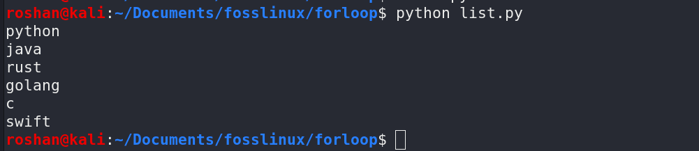 iterating a python list using for loop