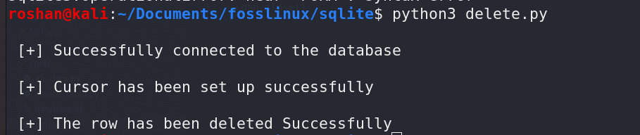 deleting a row in sqlite database using python