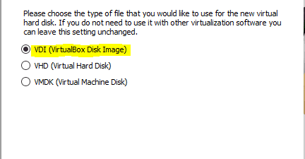 Setting Virtual Machine hard disk type