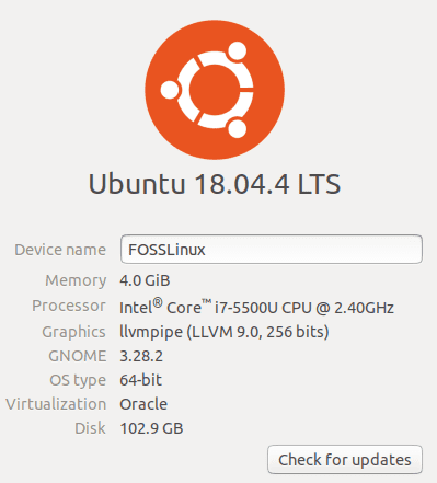Ubuntu Version Using Graphical User Interface