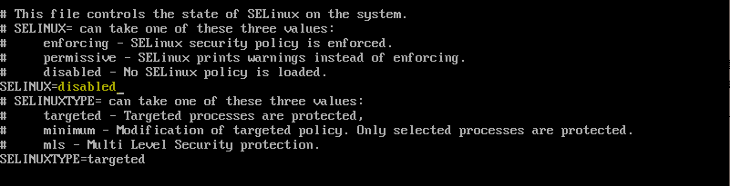 disable selinux by changing status
