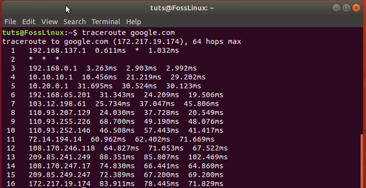 traceroute command example