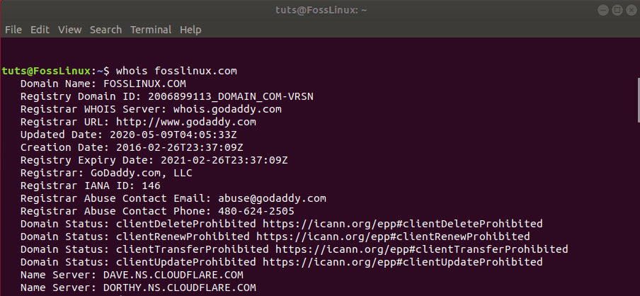 whois command example