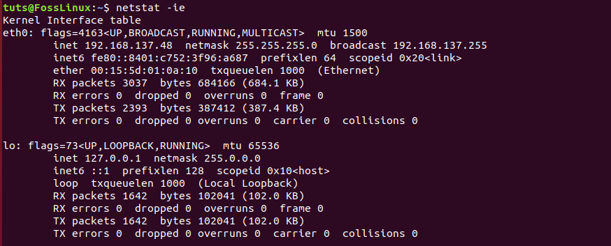 Display kernel interface table