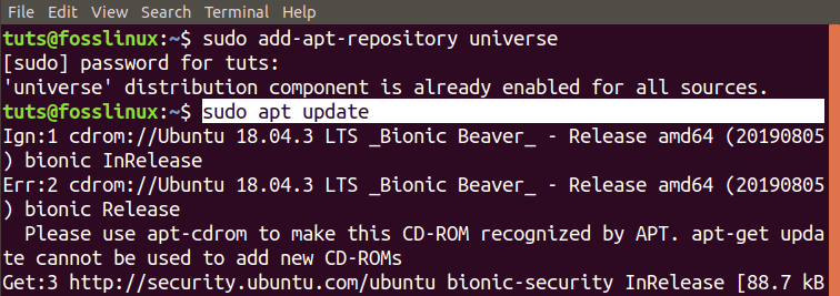 Enable Universal repository