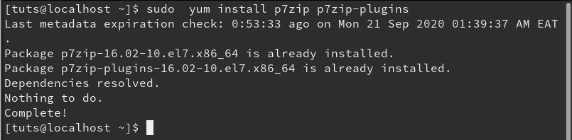 Install P7zip Fedora