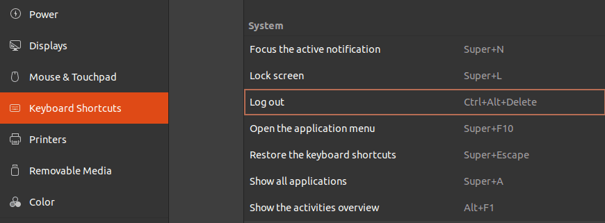 Log out shortcut