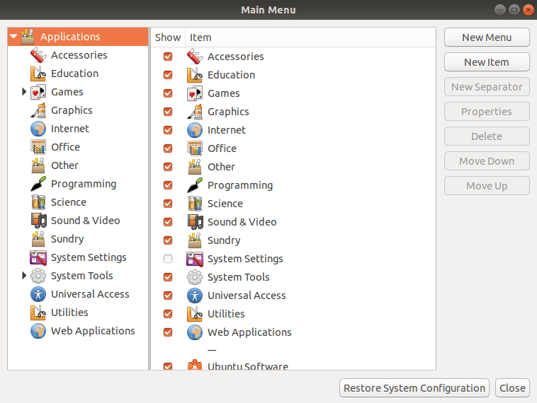 Main menu
