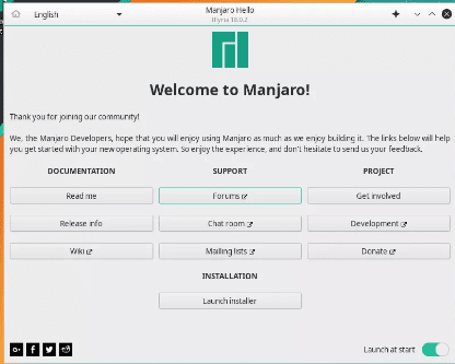 Manjaro Installation Welcome Screen