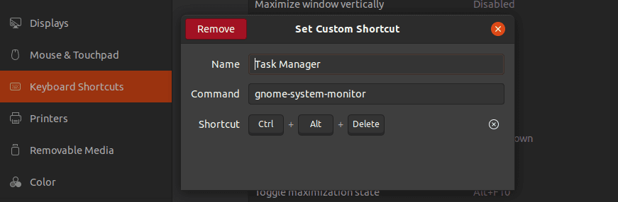 Remove shortcut