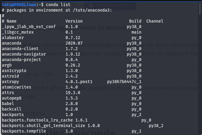 list all packages installed in anaconda