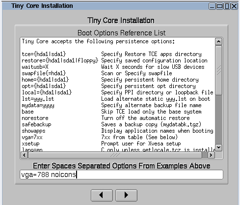 Setting Tiny Core Linux Boot Codes